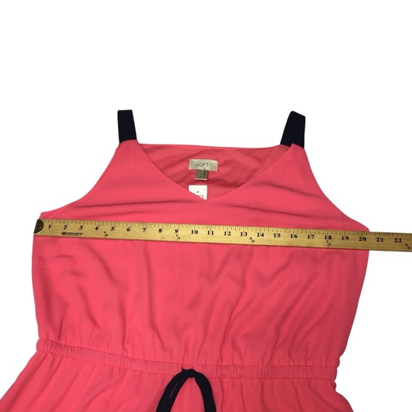NWT L Ann Taylor LOFT Pink Navy Blue Drawstring Summer Dress - Women Large - Picture 2 of 12